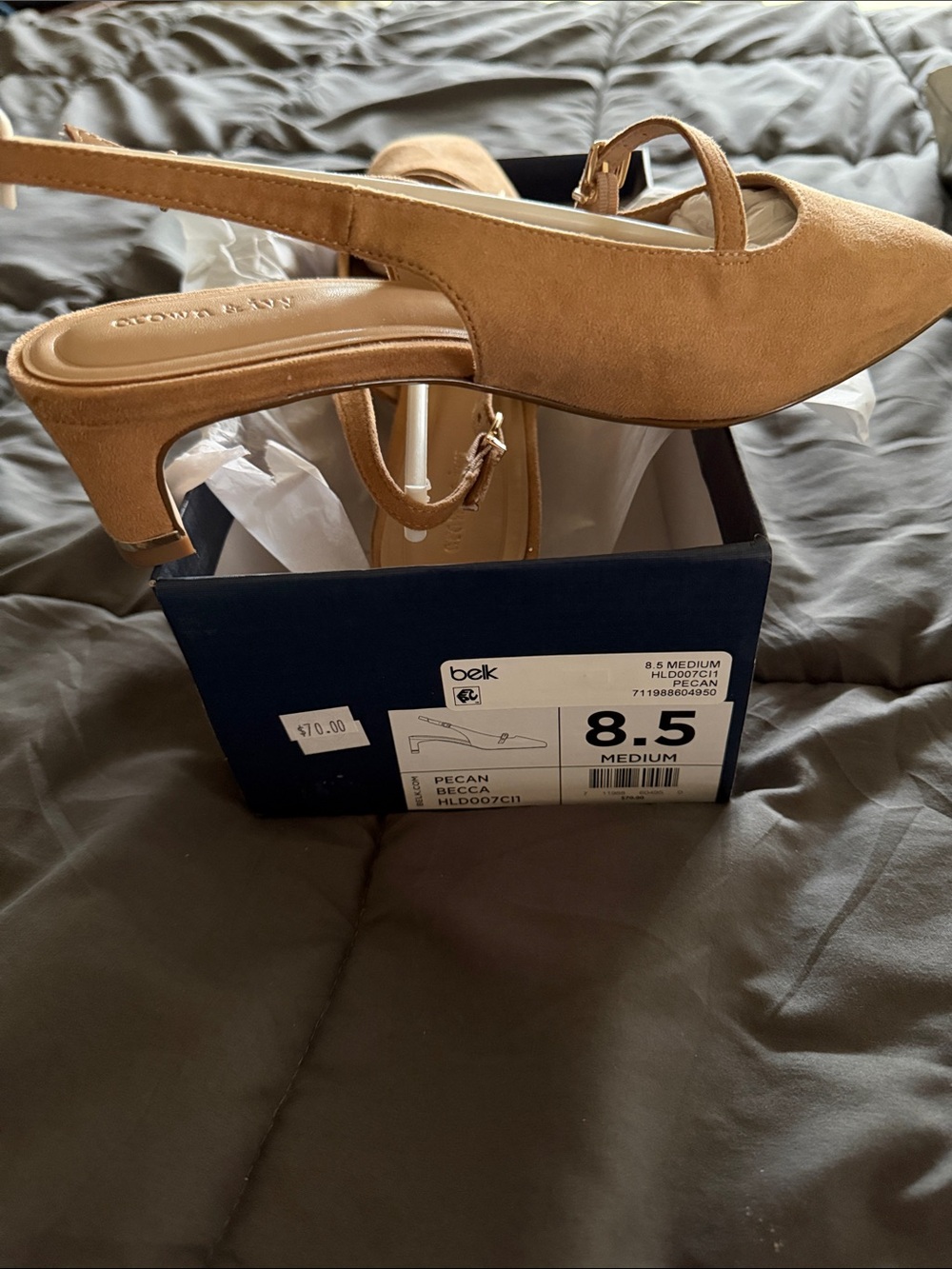 Crown & Ivy Pecan Suede Slingback Heels. Worn Once